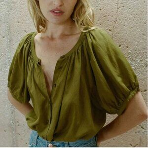 Doen June Top in Pickle Green